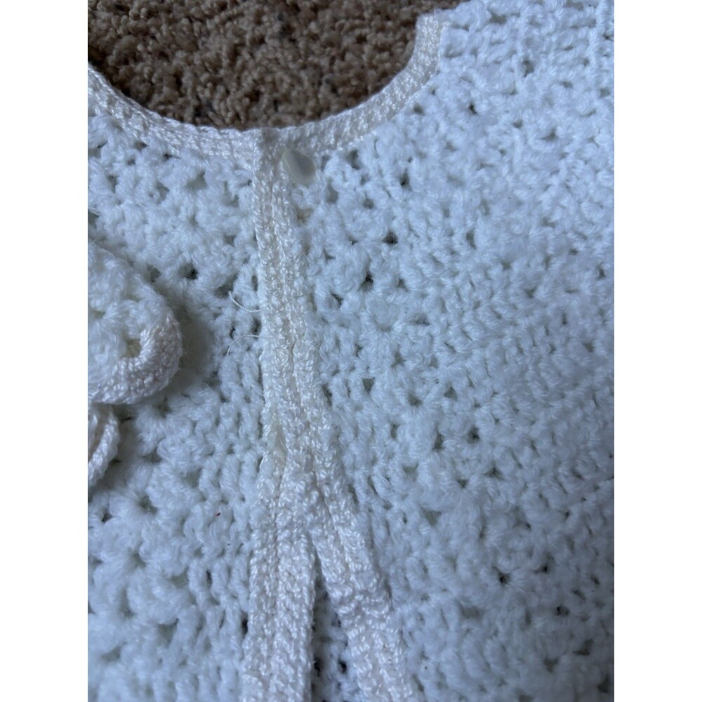 Handmade Vintage Infant Crochet Angel Wing Jacket  Sweater White Pink Baby